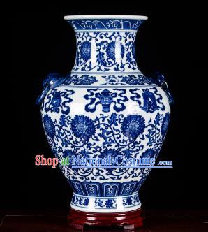 Chinese Jingdezhen Ceramic Craft Twine Pattern Amphora Vase Enamel Handicraft Traditional Porcelain Vase