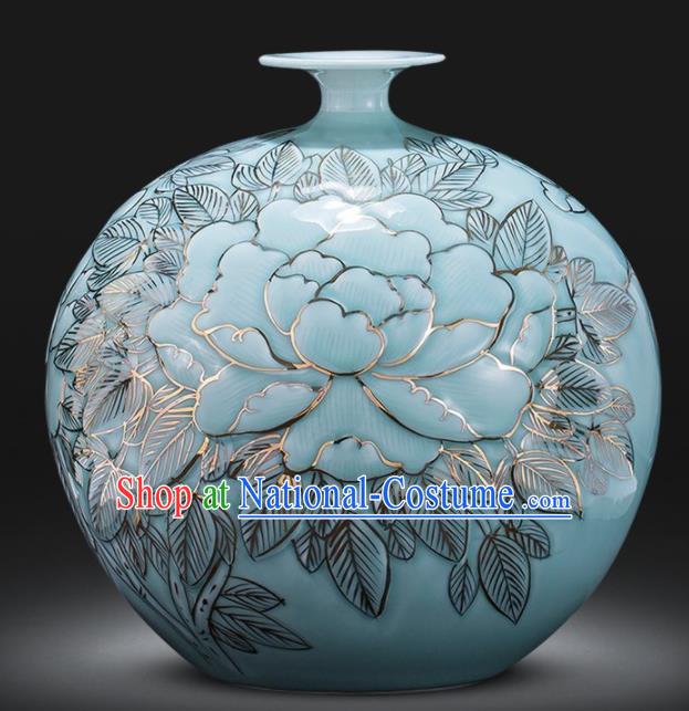 Chinese Jingdezhen Ceramic Craft Peony Pattern Enamel Pomegranate Vase Handicraft Traditional Porcelain Vase