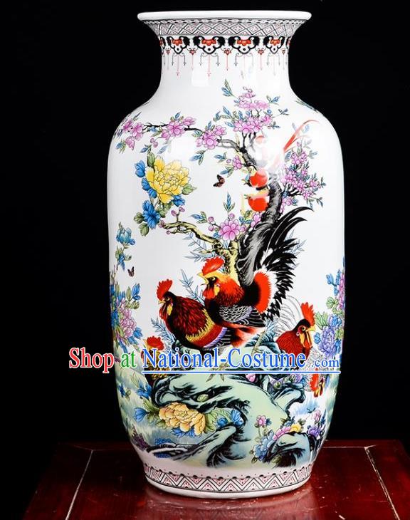 Chinese Jingdezhen Ceramic Craft Painting Golden Pheasant Vase Handicraft Traditional Porcelain Vase