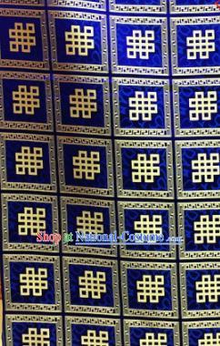 Chinese Traditional Buddhism Auspicious Pattern Royalblue Brocade Silk Fabric Tibetan Robe Satin Fabric Asian Material