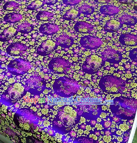 Chinese Traditional Buddhism Chrysanthemum Pattern Purple Brocade Silk Fabric Tibetan Robe Satin Fabric Asian Material