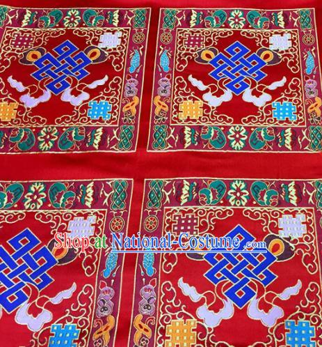 Chinese Traditional Buddhism Chinese Knot Pattern Red Brocade Silk Fabric Tibetan Robe Satin Fabric Asian Material