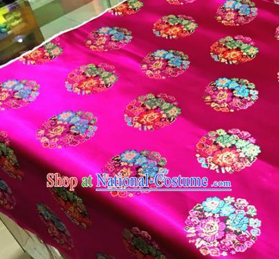 Chinese Traditional Buddhism Round Peony Pattern Rosy Brocade Silk Fabric Tibetan Robe Satin Fabric Asian Material