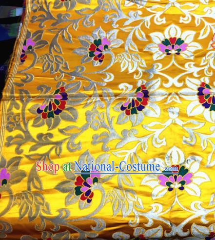 Chinese Traditional Buddhism Twine Lotus Pattern Golden Brocade Silk Fabric Tibetan Robe Satin Fabric Asian Material