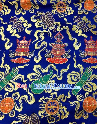 Chinese Traditional Buddhism Calabash Pattern Deep Blue Brocade Silk Fabric Tibetan Robe Satin Fabric Asian Material