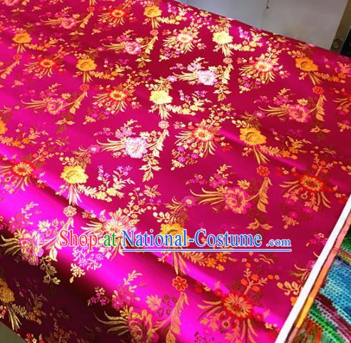 Chinese Traditional Spring Flowers Pattern Rosy Brocade Silk Fabric Tibetan Robe Satin Fabric Asian Buddhism Material