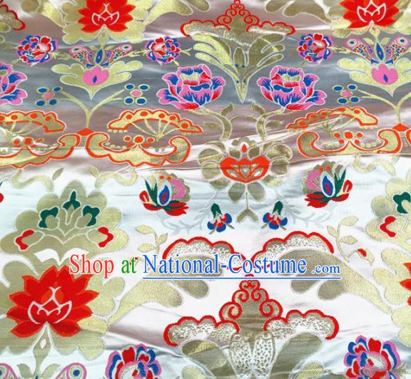 Chinese Traditional Pattern White Brocade Silk Fabric Tibetan Robe Satin Fabric Asian Buddhism Material