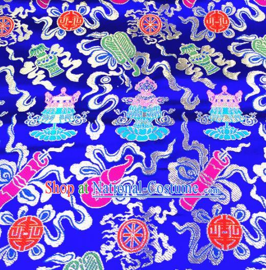 Chinese Traditional Lucky Pattern Blue Brocade Silk Fabric Tibetan Robe Satin Fabric Asian Buddhism Material