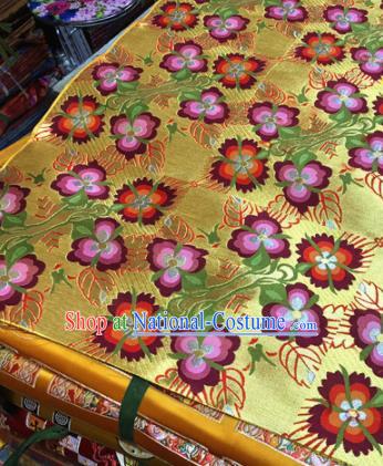 Chinese Traditional Flowers Pattern Golden Brocade Silk Fabric Tibetan Robe Satin Fabric Asian Buddhism Material