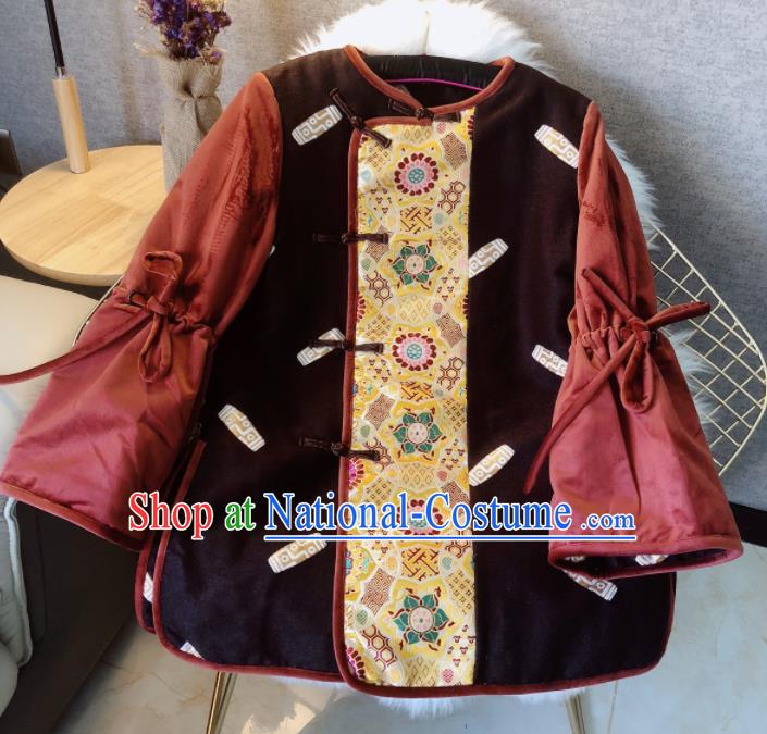 Chinese Traditional National Costume Tang Suit Cotton Padded Jacket Embroidered Upper Outer Garment for Women