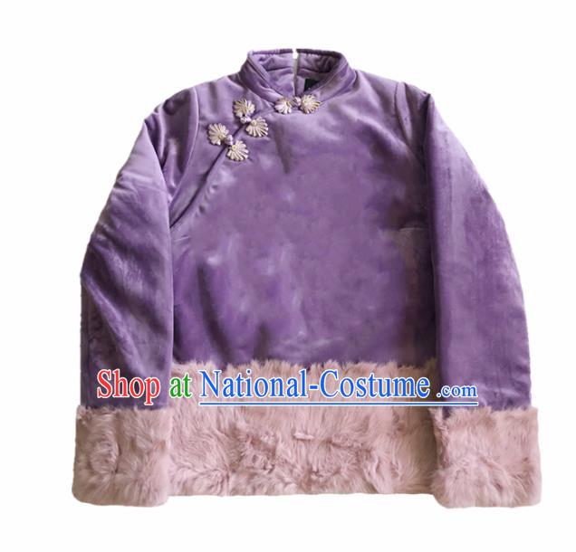 Chinese Traditional National Costume Purple Jacket Embroidered Tang Suit Outer Garment for Women