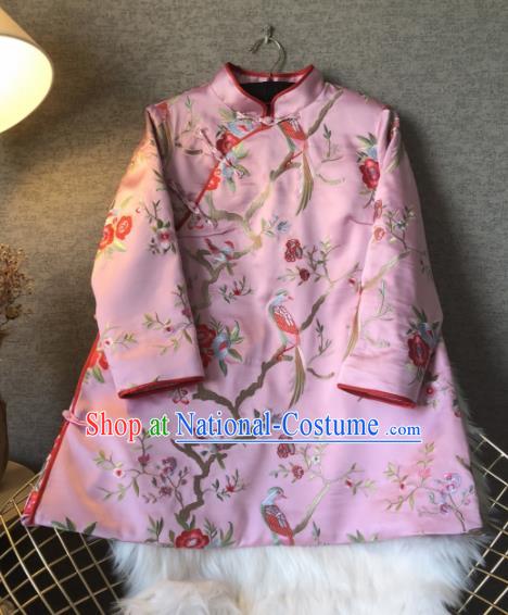 Chinese Traditional National Costume Tang Suit Embroidered Pink Jacket Outer Garment for Women