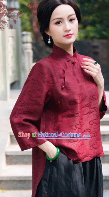 Chinese Traditional Upper Outer Garment National Costume Tang Suit Embroidered Red Blouse for Women