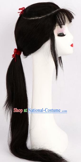 Chinese Ancient Maidservants Wigs Traditional Peking Opera Village Girl Wig Sheath Hair Accessories for Women