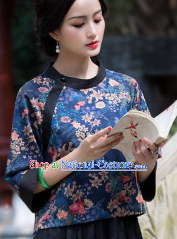 Chinese Traditional Upper Outer Garment National Costume Tang Suit Blue Blouse for Women