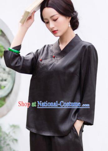 Chinese Traditional Tang Suit Black Blouse National Costume Upper Outer Garment for Women