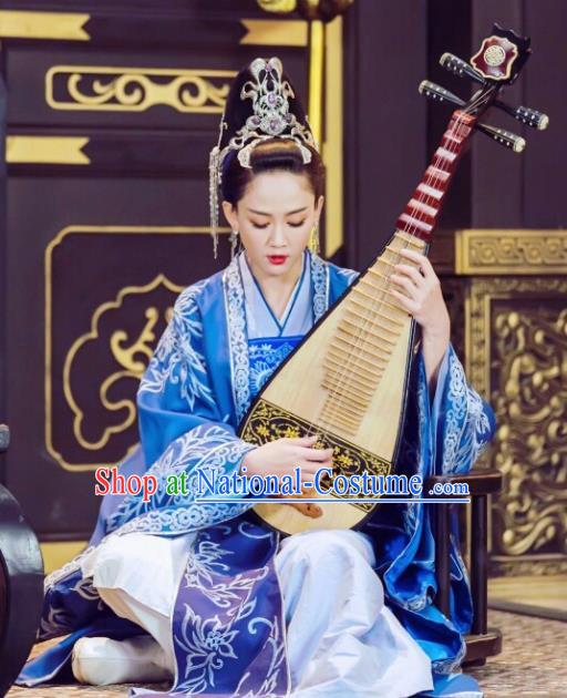 Chinese Traditional Ancient Queen Dugu Hanfu Dress Sui Dynasty Embroidered Historical Costume and Headpiece for Women