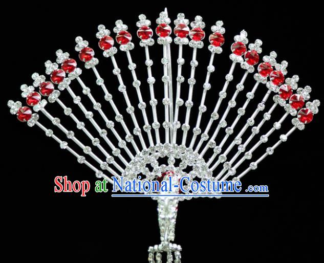 Chinese Ancient Princess Red Crystal Hairpins Traditional Peking Opera Artiste Headwear for Women