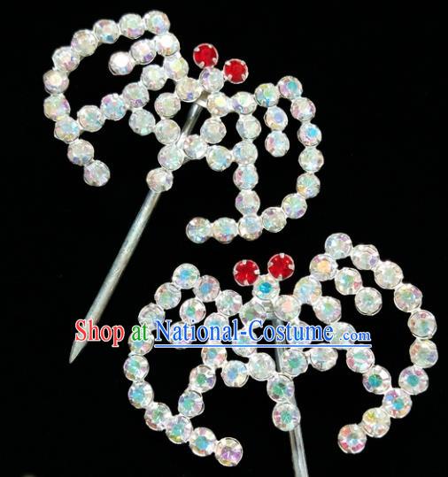 Chinese Ancient Princess Crystal Bats Hairpins Traditional Peking Opera Artiste Headwear for Women