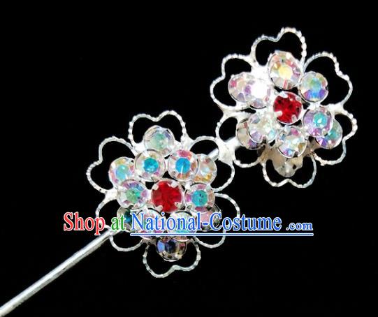 Chinese Ancient Princess Crystal Doublue Plum Blossom Hairpins Traditional Peking Opera Artiste Headwear for Women