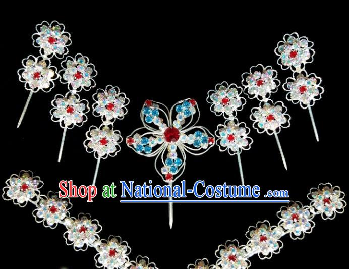 Chinese Ancient Princess Crystal Hairpins Traditional Peking Opera Artiste Hair Clips Headwear for Women