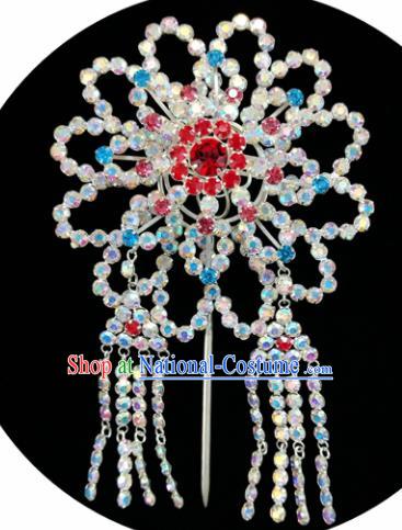 Chinese Ancient Princess Crystal Tassel Hairpins Traditional Peking Opera Artiste Hair Clips Headwear for Women