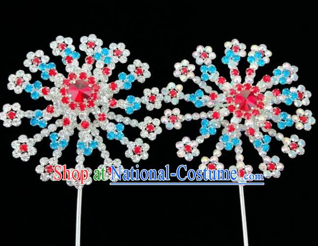 Chinese Ancient Princess Blue Crystal Hairpins Traditional Peking Opera Artiste Hair Clips Headwear for Women