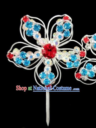 Chinese Ancient Princess Crystal Flower Hairpins Traditional Peking Opera Artiste Hair Clips Headwear for Women