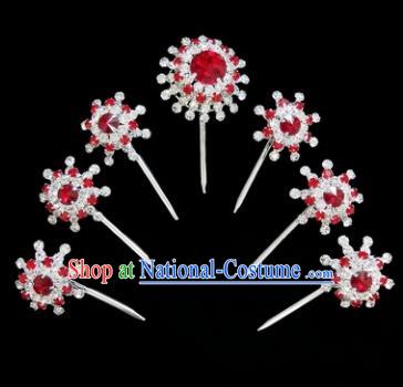 Chinese Ancient Princess Red Crystal Hairpins Traditional Peking Opera Artiste Hair Clips Headwear for Women