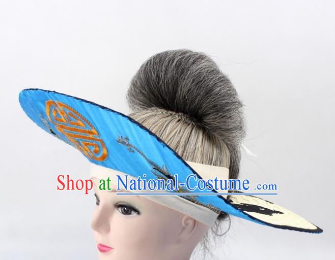 Chinese Ancient Fishermen Blue Hat Traditional Peking Opera Old Male Headwear for Men