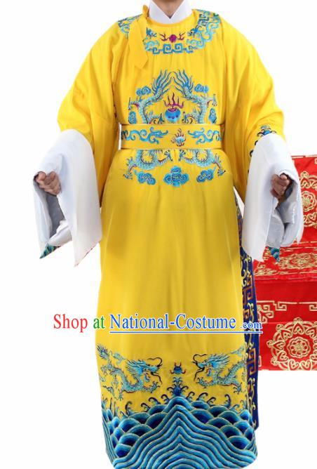 Chinese Ancient Number One Scholar Embroidered Yellow Robe Traditional Peking Opera Niche Costume for Men