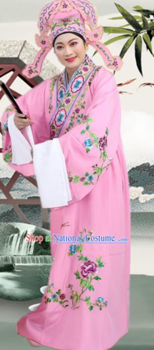 Chinese Ancient Nobility Childe Pink Embroidered Robe Traditional Peking Opera Niche Costume for Men