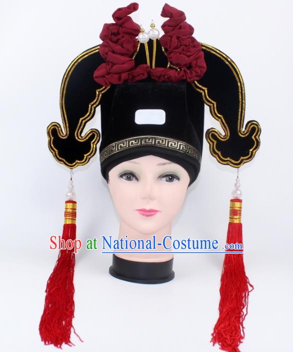 Chinese Ancient Scholar Black Hat Traditional Peking Opera Niche Headwear for Men