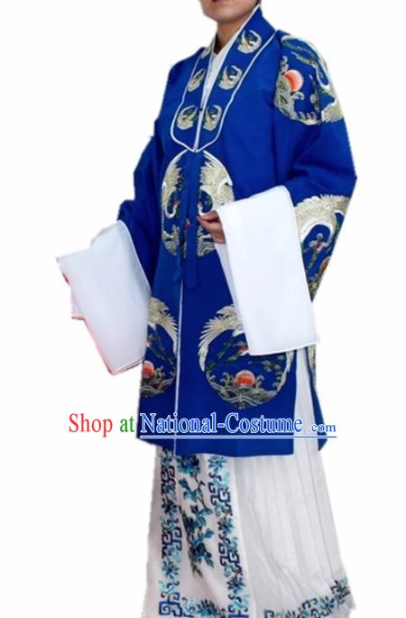 Chinese Ancient Old Lady Embroidered Blue Dress Traditional Peking Opera Dowager Countess Costume for Women