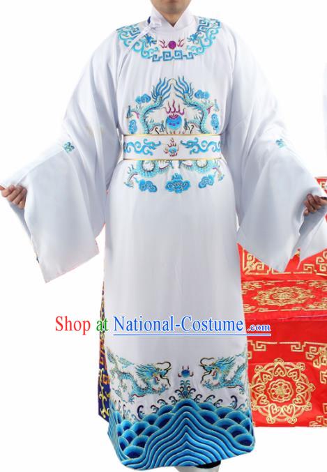 Chinese Ancient Number One Scholar Embroidered Blue Dragon Robe Traditional Peking Opera Niche Costume for Men