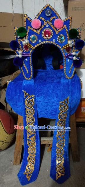 Chinese Traditional Sichuan Opera Face Changing Hat Handmade Blue Helmet for Men