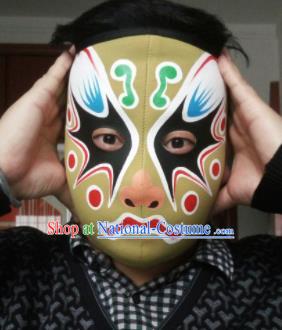 Chinese Traditional Sichuan Opera Prop Face Changing Olive Green Masks Handmade Painting Facial Makeup