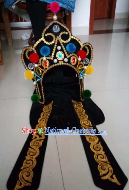 Chinese Traditional Sichuan Opera Headwear Face Changing Black Hat Handmade Helmet for Men