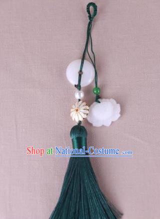 Chinese Traditional Jade Lotus Pendant Hanfu Green Tassel Accessories for Women