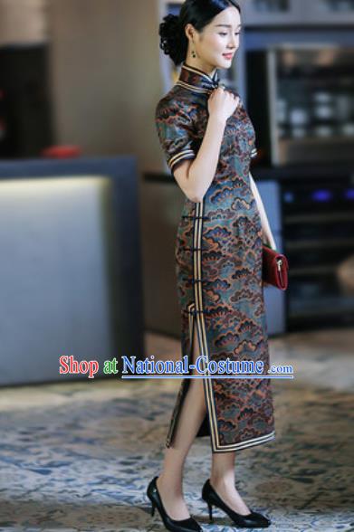 Chinese Traditional Tang Suit Printing Silk Qipao Dress National Costume Cheongsam for Women