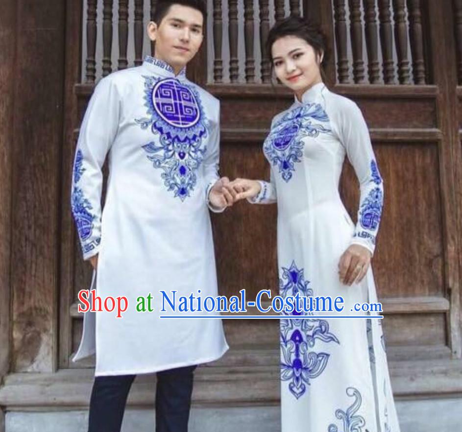 Traditional Vietnam Wedding Dress for Bride and Bridegroom