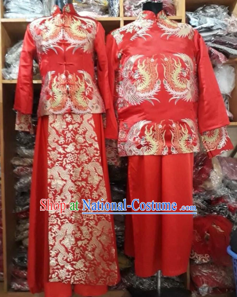 Traditional Vietnam Wedding Dresses Complete Set for Bride and Bridegroom