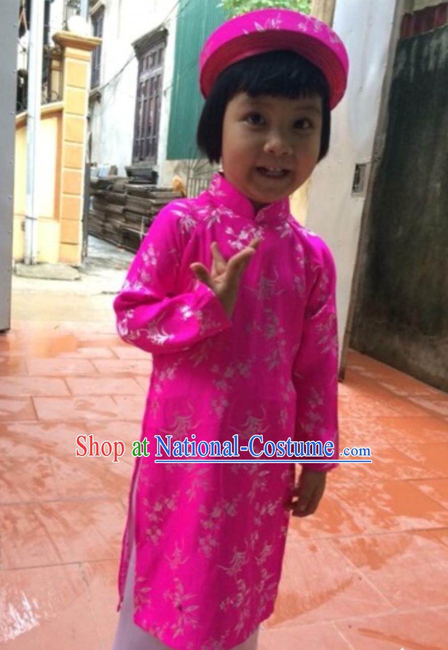 Classical Traditional Vietnam Dress Complete Set for Children Girls