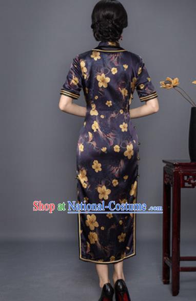 Chinese Traditional Printing Purple Silk Cheongsam Tang Suit Qipao Dress National Costume for Women