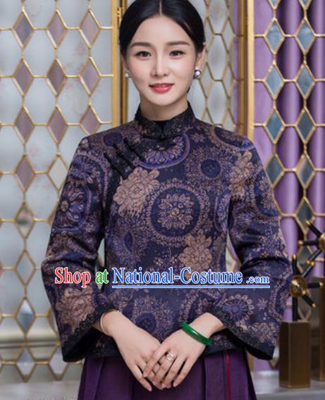 Chinese Traditional Tang Suit Upper Outer Garment Qipao Purple Blouse National Costume for Women