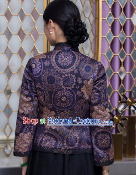 Chinese Traditional Tang Suit Upper Outer Garment Qipao Purple Blouse National Costume for Women