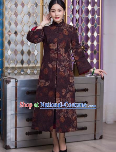 Chinese Traditional Tang Suit Brownness Dust Coat National Costume Outer Garment for Women