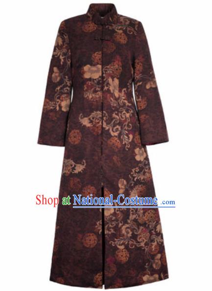 Chinese Traditional Tang Suit Brownness Dust Coat National Costume Outer Garment for Women