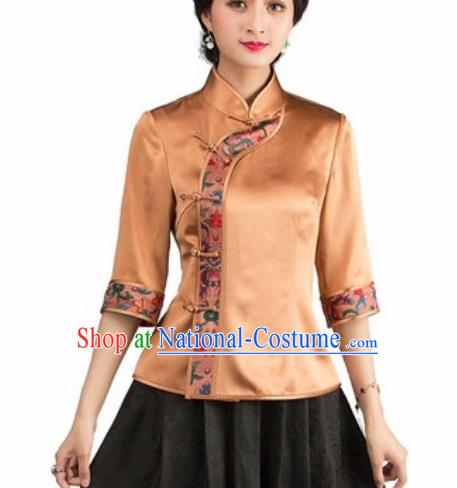 Chinese Traditional Tang Suit Upper Outer Garment Golden Silk Blouse National Costume for Women