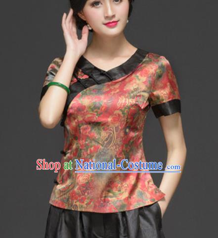 Chinese Traditional Tang Suit Upper Outer Garment Printing Silk Blouse National Costume for Women